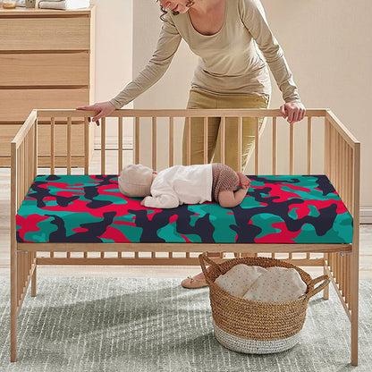 Pink Teal And Black Camouflage Print Baby Crib Sheet