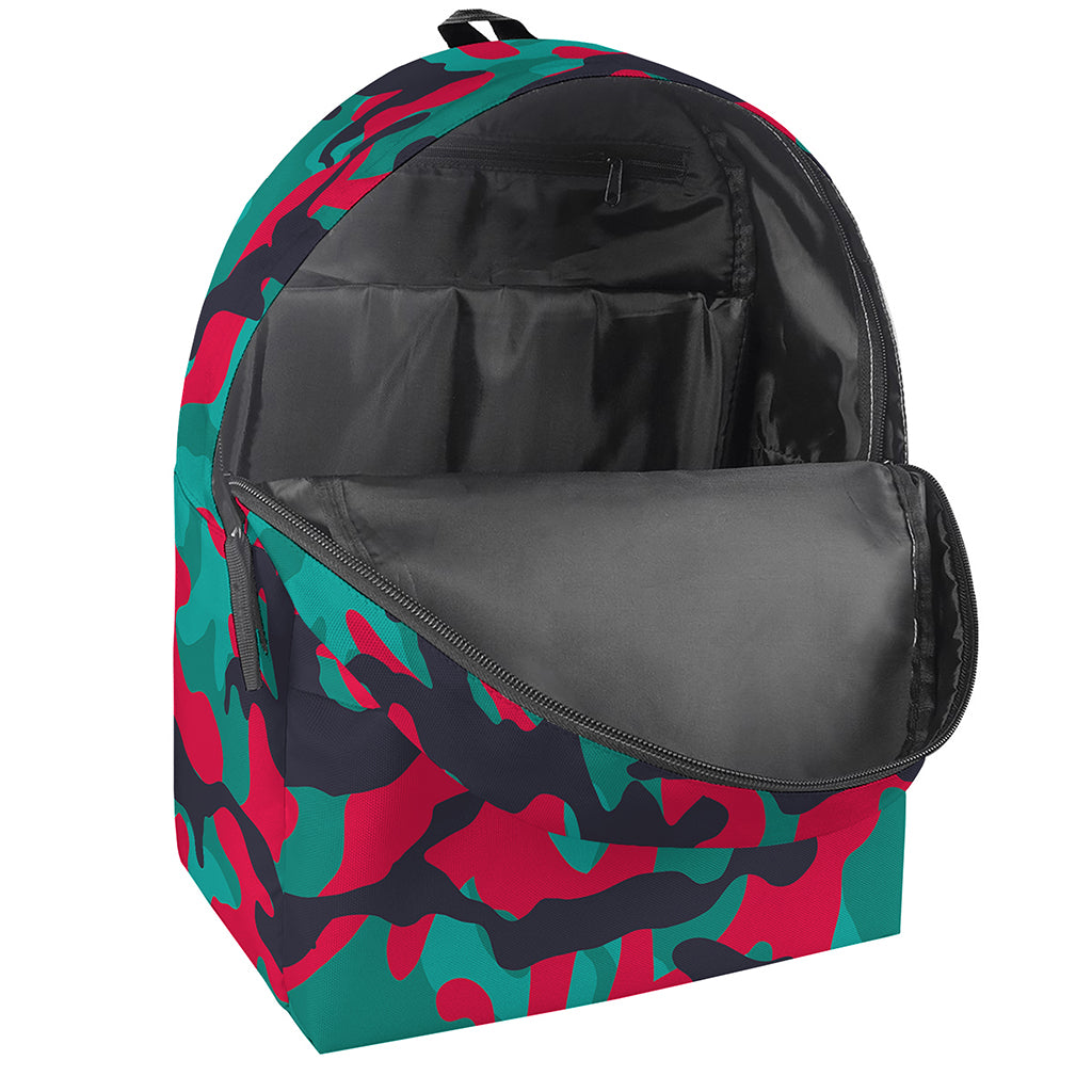 Pink Teal And Black Camouflage Print Backpack