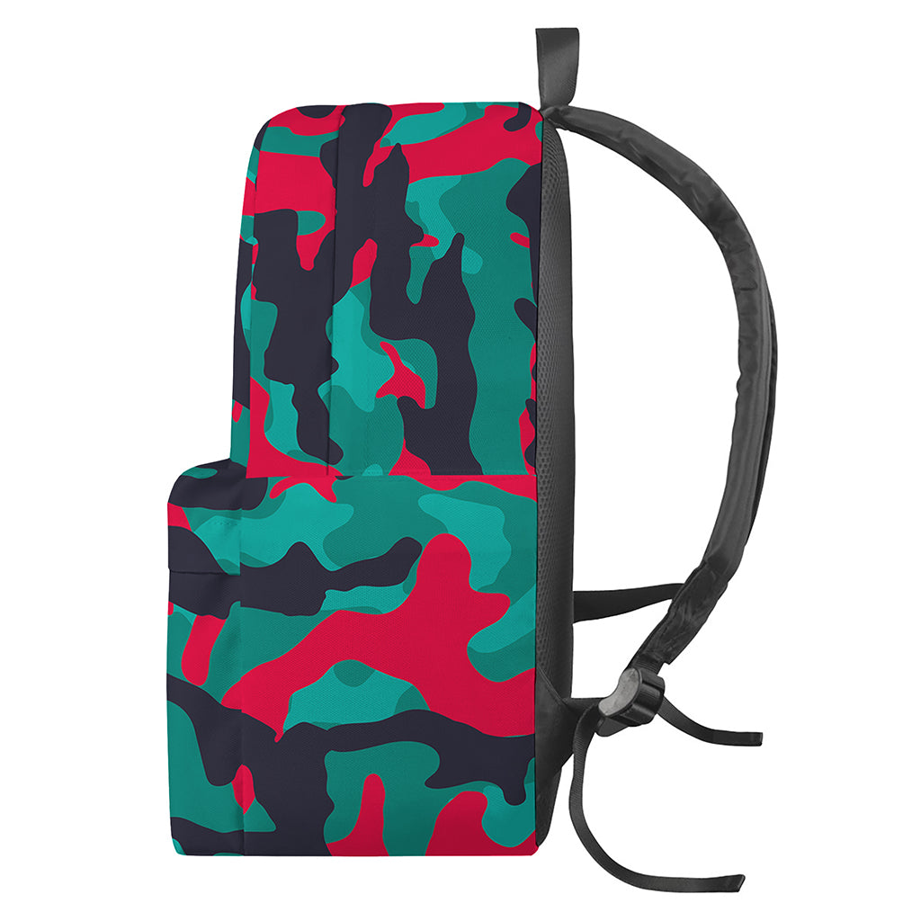 Pink Teal And Black Camouflage Print Backpack