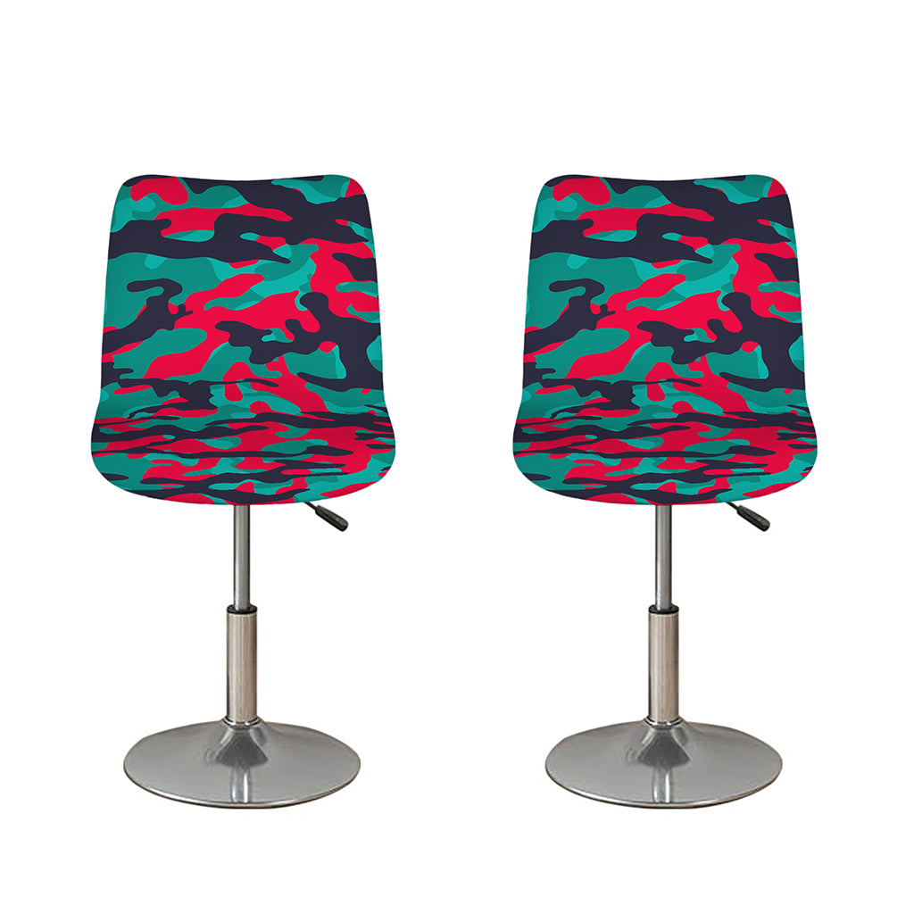 Pink Teal And Black Camouflage Print Bar Stool Covers