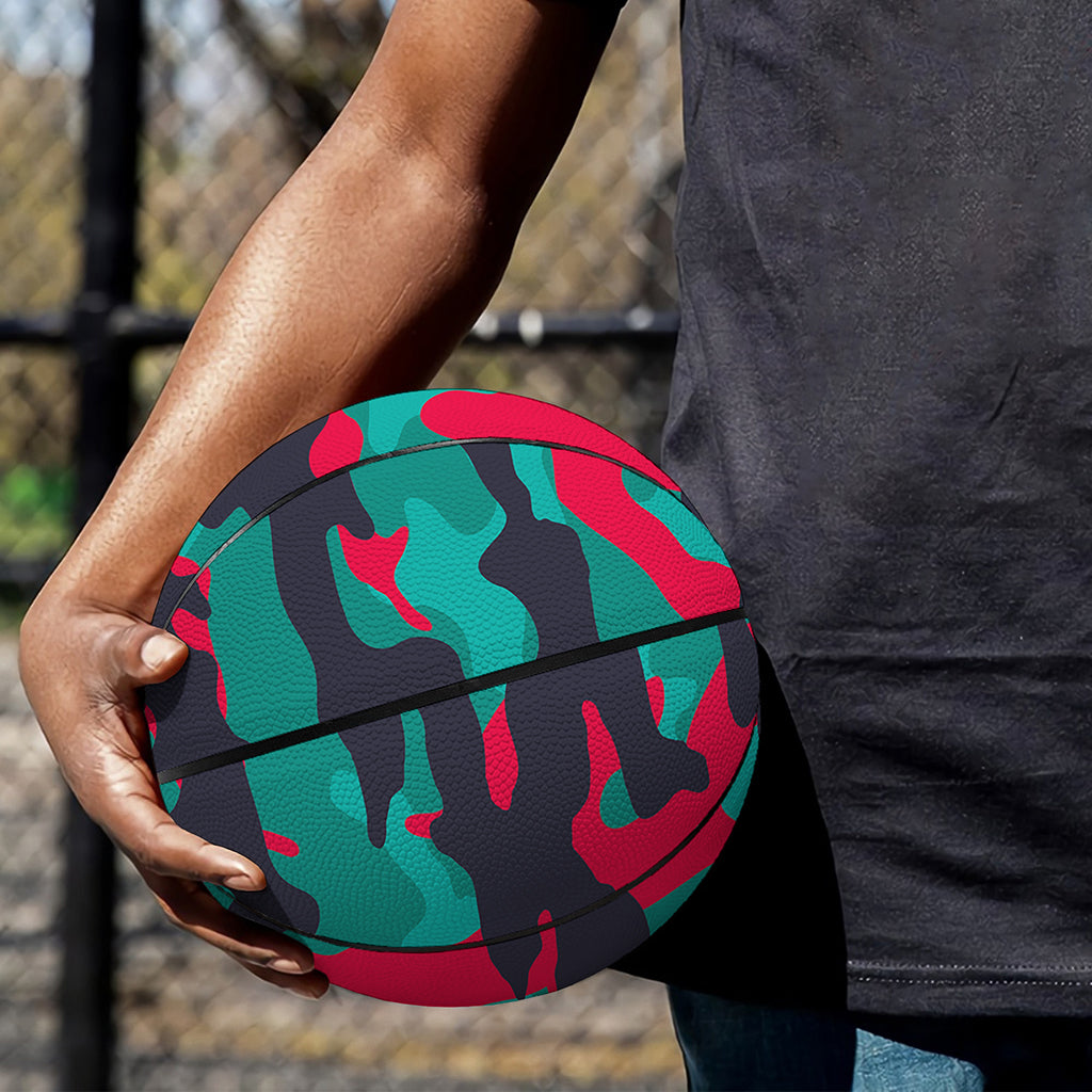Pink Teal And Black Camouflage Print Basketball