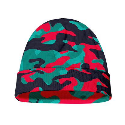 Pink Teal And Black Camouflage Print Beanie