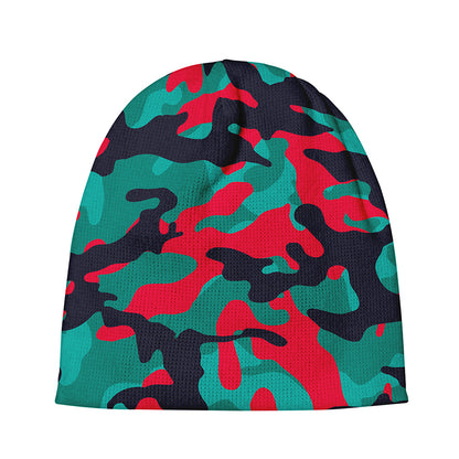 Pink Teal And Black Camouflage Print Beanie