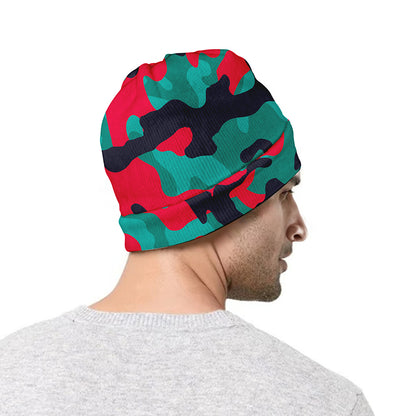 Pink Teal And Black Camouflage Print Beanie