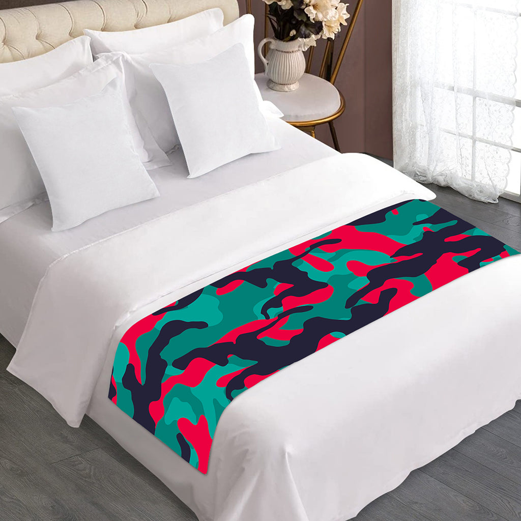 Pink Teal And Black Camouflage Print Bed Runner