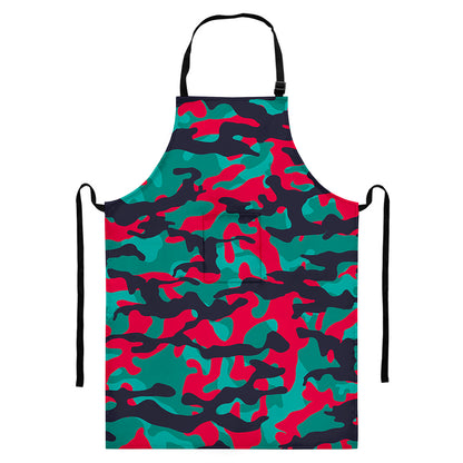 Pink Teal And Black Camouflage Print Bib Apron With Pocket