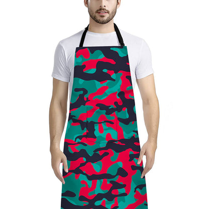 Pink Teal And Black Camouflage Print Bib Apron With Pocket