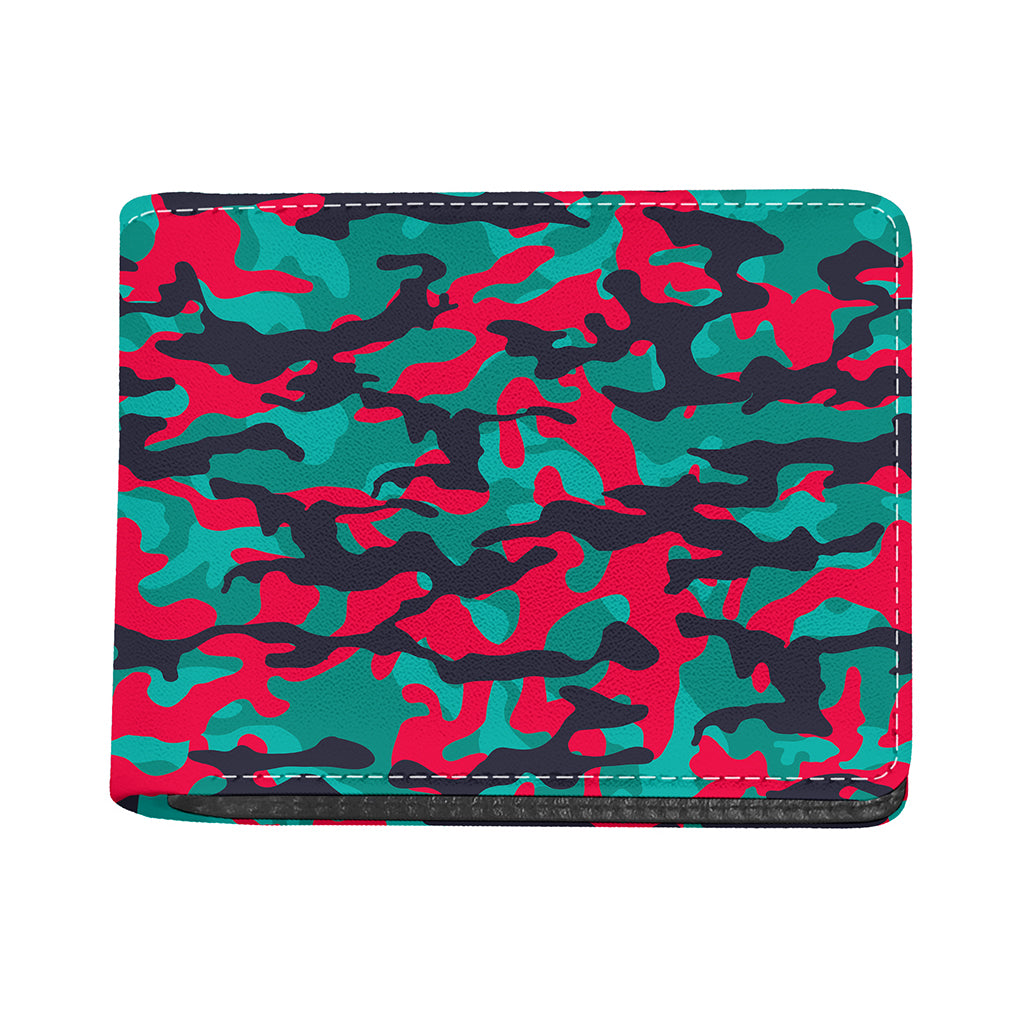 Pink Teal And Black Camouflage Print Bifold Wallet
