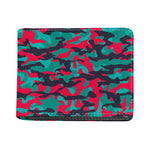 Pink Teal And Black Camouflage Print Bifold Wallet