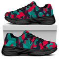 Pink Teal And Black Camouflage Print Black Chunky Shoes