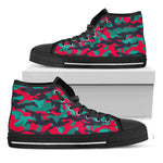 Pink Teal And Black Camouflage Print Black High Top Sneakers