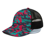 Pink Teal And Black Camouflage Print Black Mesh Trucker Cap