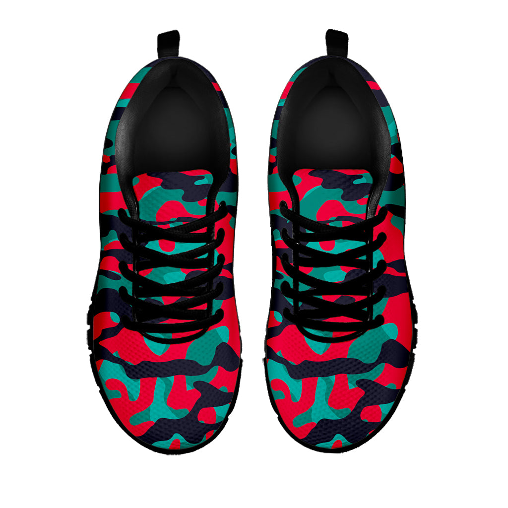 Pink Teal And Black Camouflage Print Black Running Shoes