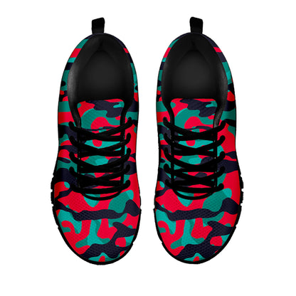 Pink Teal And Black Camouflage Print Black Running Shoes