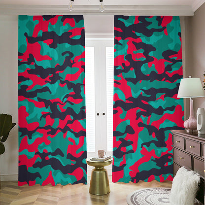 Pink Teal And Black Camouflage Print Blackout Pencil Pleat Curtains