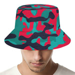 Pink Teal And Black Camouflage Print Bucket Hat