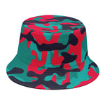 Pink Teal And Black Camouflage Print Bucket Hat