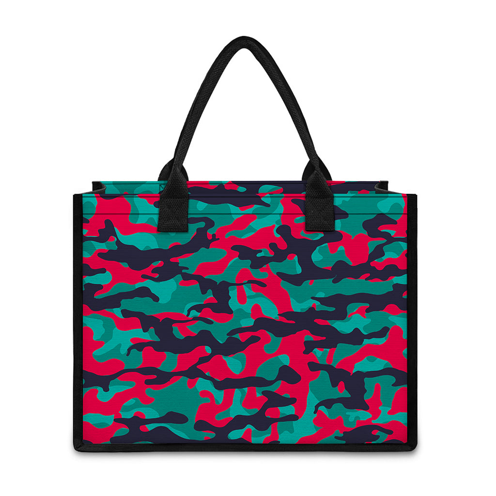 Pink Teal And Black Camouflage Print Canvas Tote Bag