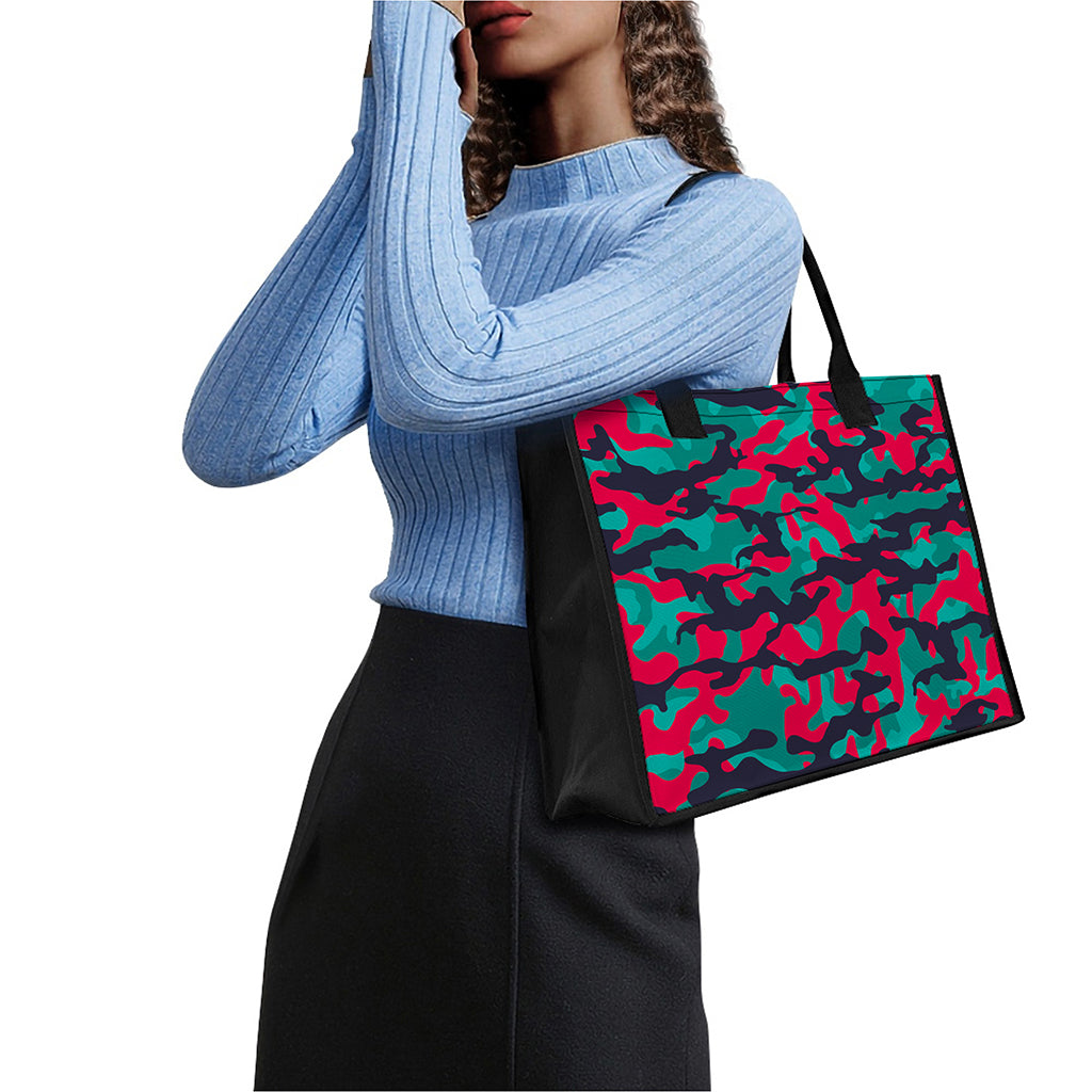 Pink Teal And Black Camouflage Print Canvas Tote Bag