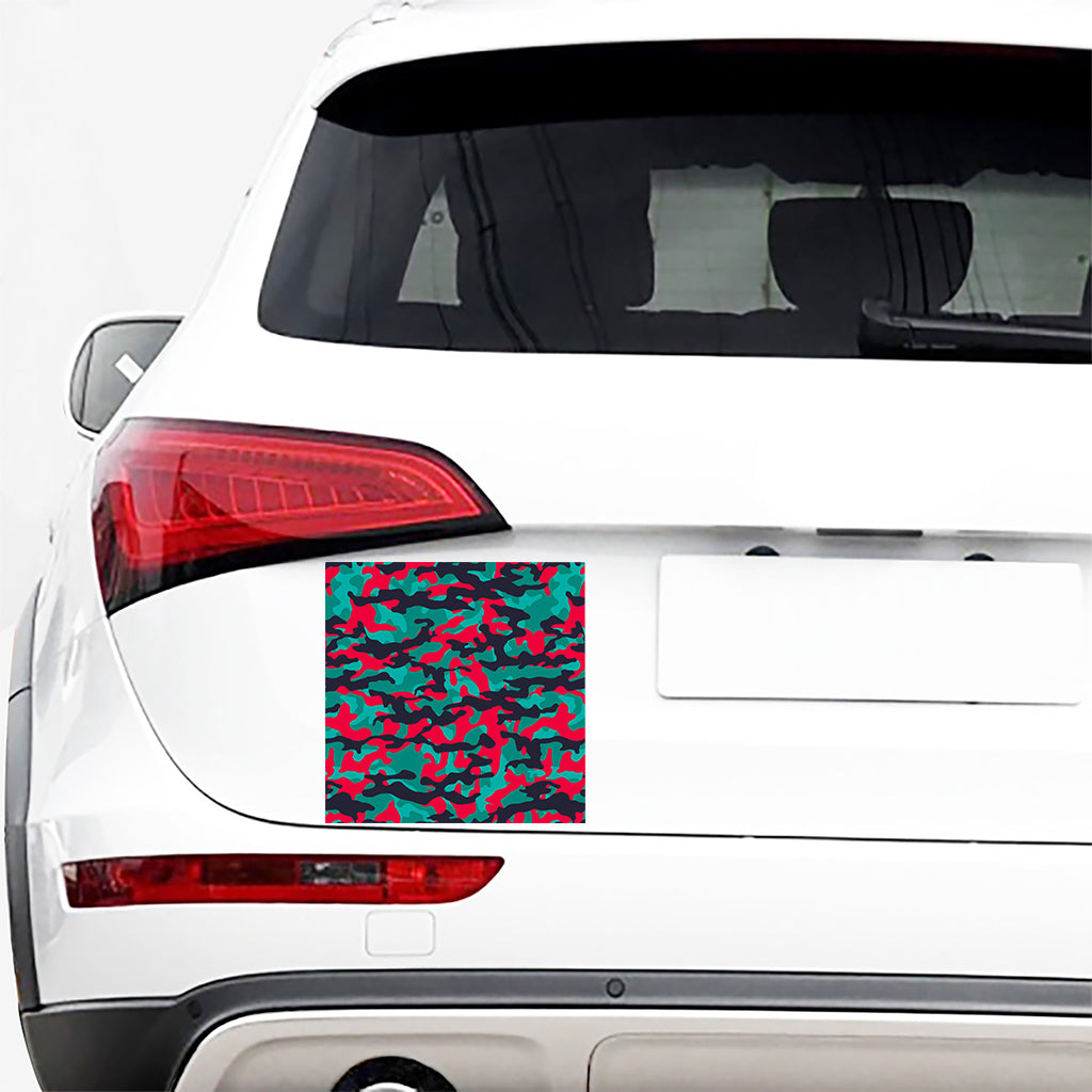 Pink Teal And Black Camouflage Print Car Sticker
