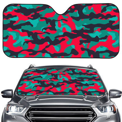 Pink Teal And Black Camouflage Print Car Windshield Sun Shade