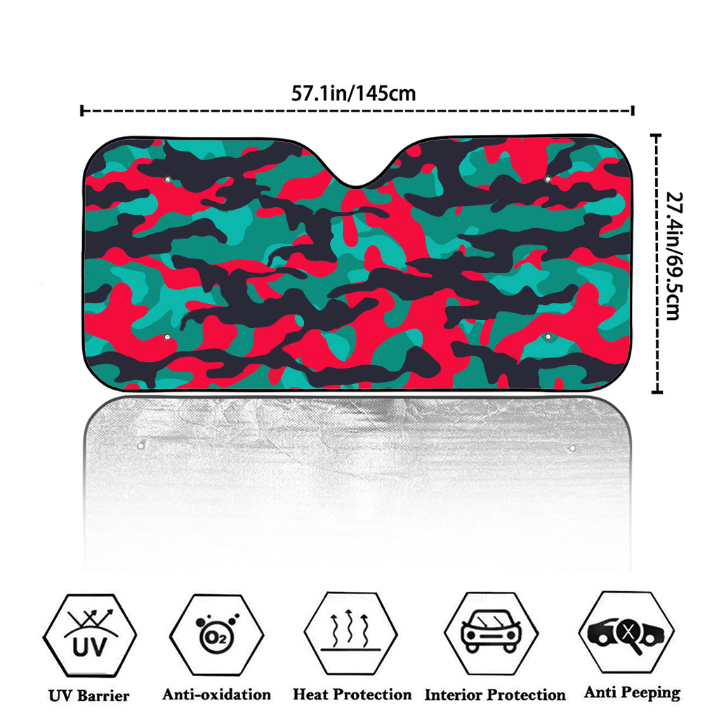 Pink Teal And Black Camouflage Print Car Windshield Sun Shade