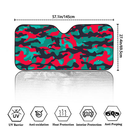 Pink Teal And Black Camouflage Print Car Windshield Sun Shade