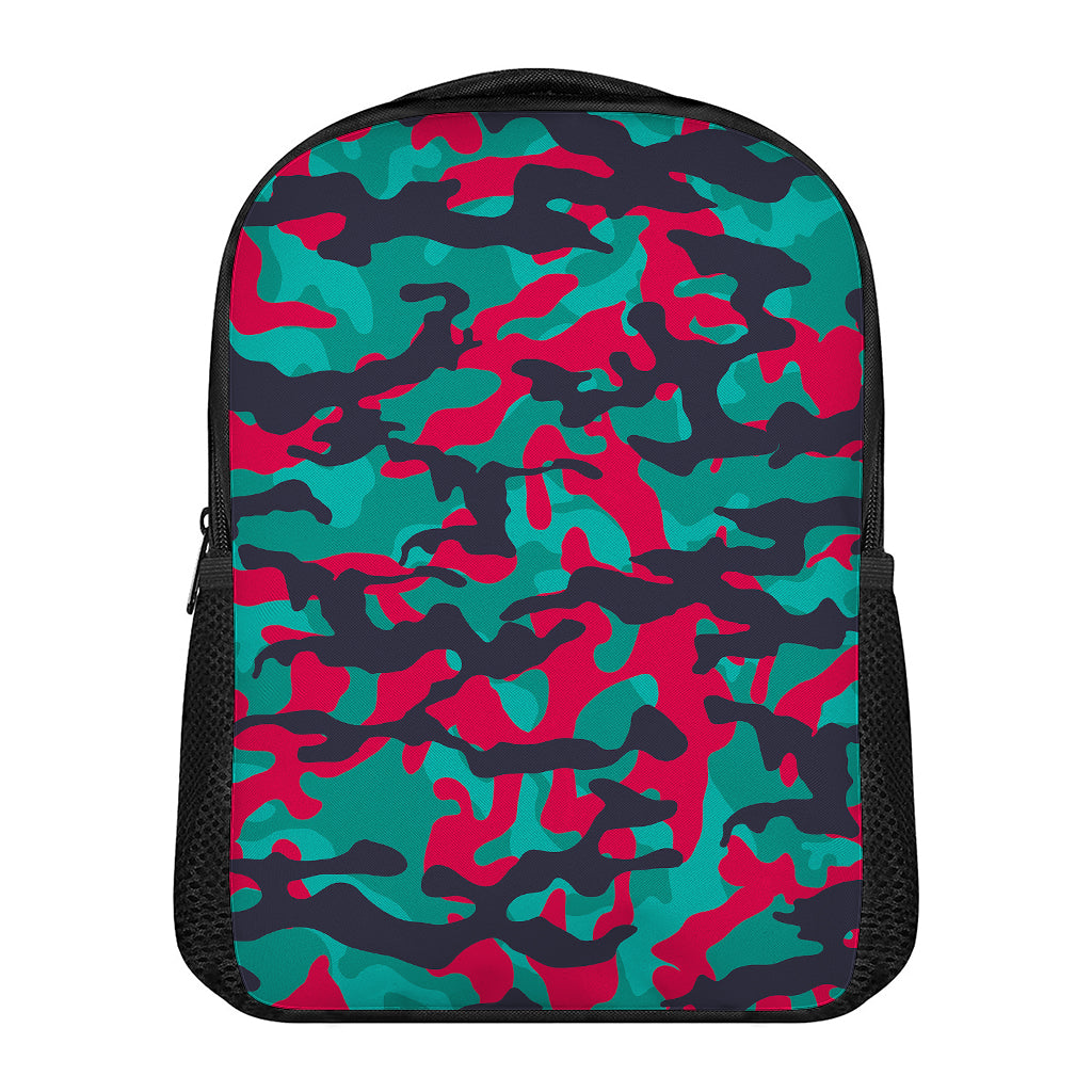 Pink Teal And Black Camouflage Print Casual Backpack