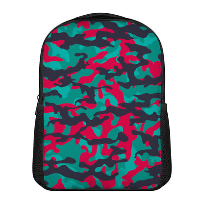 Pink Teal And Black Camouflage Print Casual Backpack
