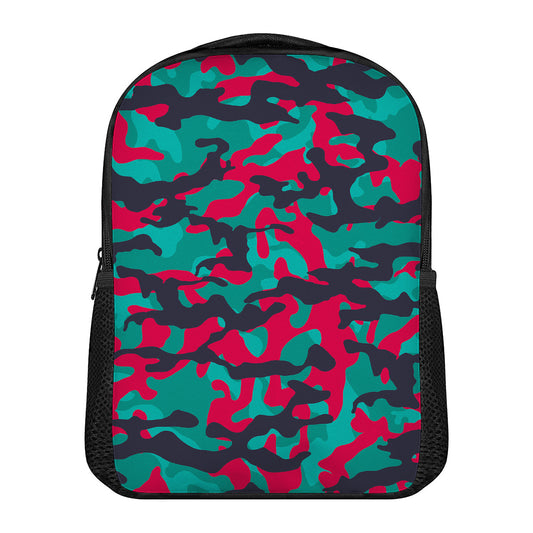 Pink Teal And Black Camouflage Print Casual Backpack