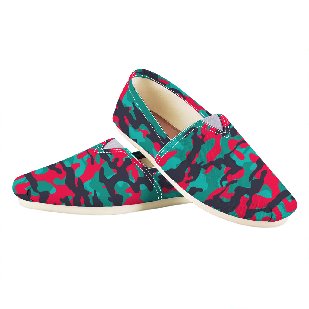 Pink Teal And Black Camouflage Print Casual Shoes