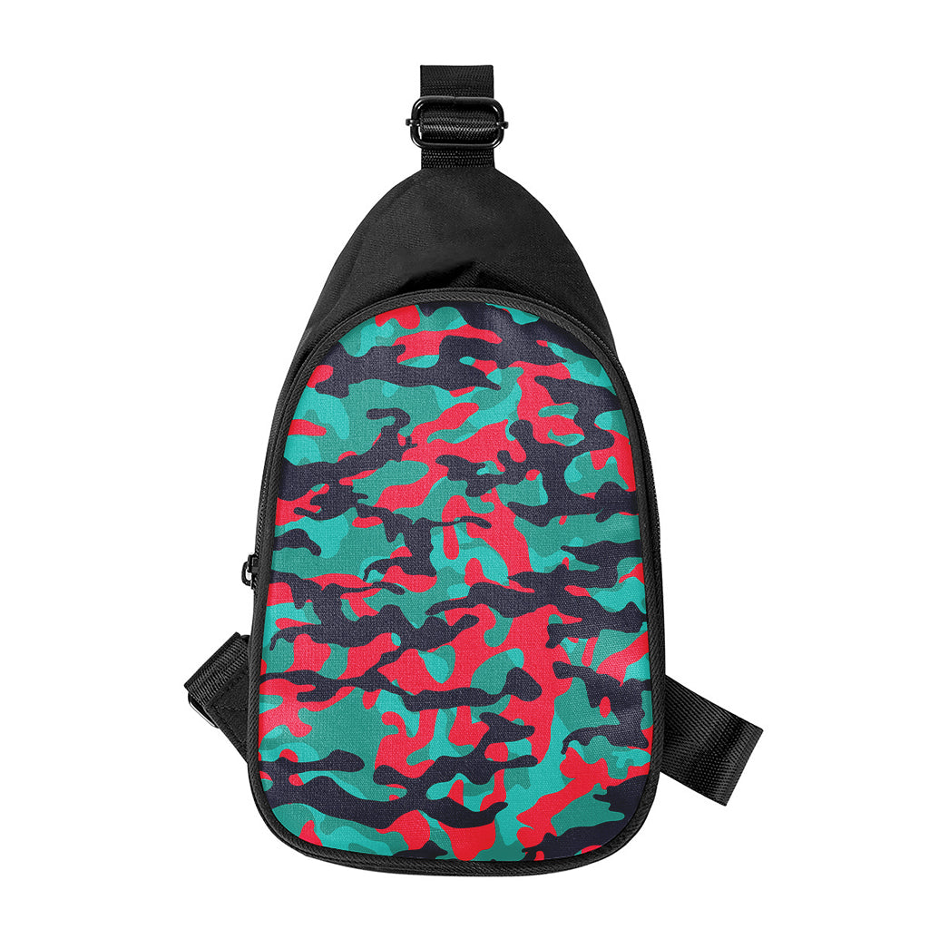 Pink Teal And Black Camouflage Print Chest Bag