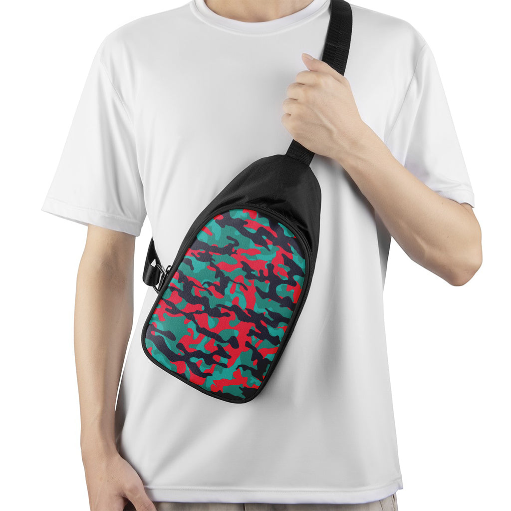Pink Teal And Black Camouflage Print Chest Bag