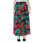 Pink Teal And Black Camouflage Print Chiffon Maxi Skirt