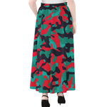 Pink Teal And Black Camouflage Print Chiffon Maxi Skirt