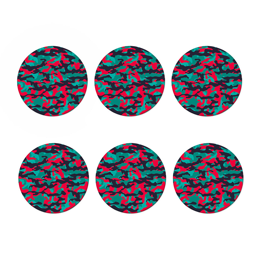 Pink Teal And Black Camouflage Print Coaster Set