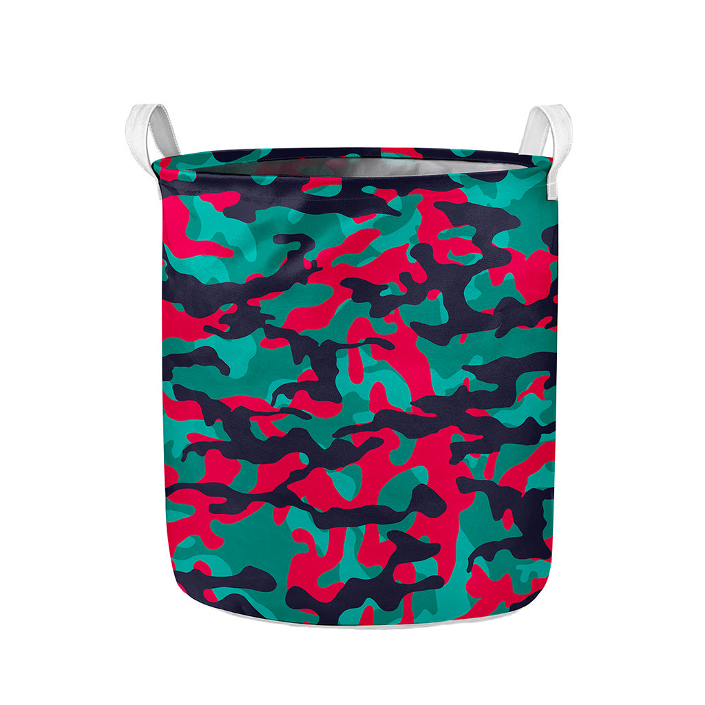 Pink Teal And Black Camouflage Print Collapsible Laundry Basket