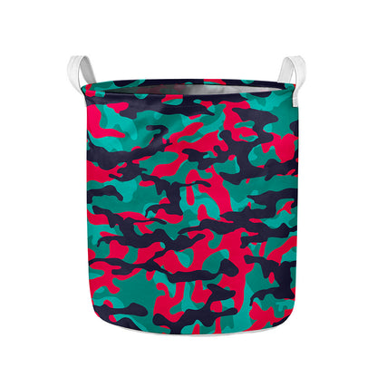 Pink Teal And Black Camouflage Print Collapsible Laundry Basket