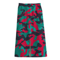 Pink Teal And Black Camouflage Print Cotton Front Slit Maxi Skirt