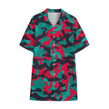 Pink Teal And Black Camouflage Print Cotton Hawaiian Shirt