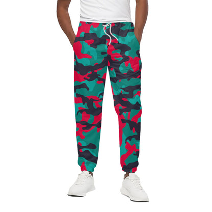 Pink Teal And Black Camouflage Print Cotton Pants
