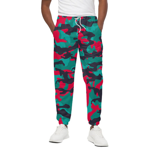 Pink Teal And Black Camouflage Print Cotton Pants