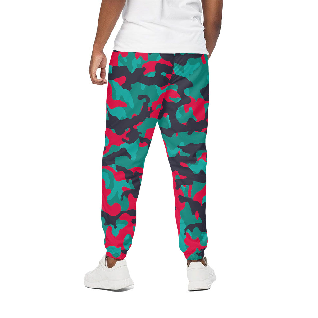 Pink Teal And Black Camouflage Print Cotton Pants