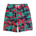 Pink Teal And Black Camouflage Print Cotton Shorts