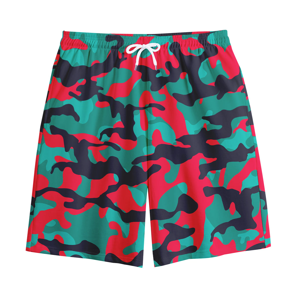 Pink Teal And Black Camouflage Print Cotton Shorts