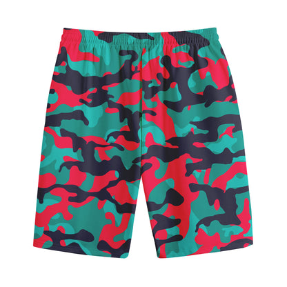Pink Teal And Black Camouflage Print Cotton Shorts