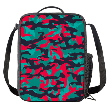 Pink Teal And Black Camouflage Print Crossbody Lunch Bag