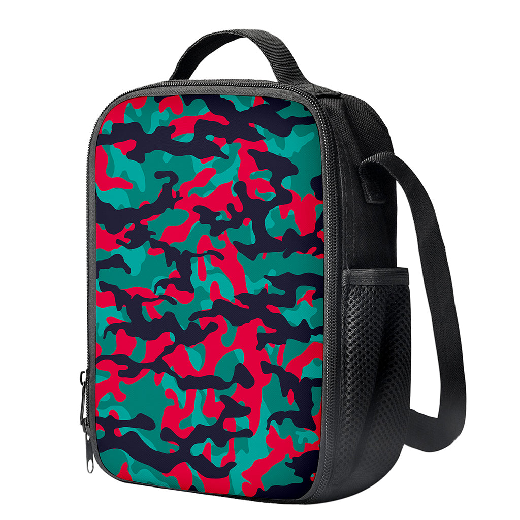 Pink Teal And Black Camouflage Print Crossbody Lunch Bag