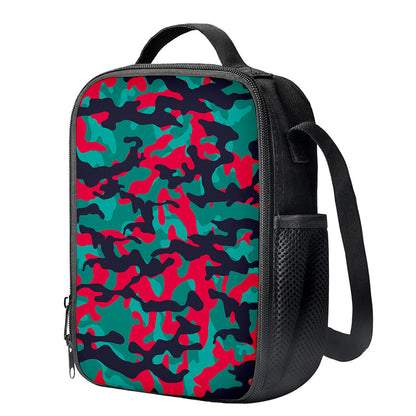 Pink Teal And Black Camouflage Print Crossbody Lunch Bag