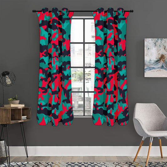 Pink Teal And Black Camouflage Print Curtain